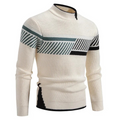 Men's Knit Sweater - Geometric Pattern - Ribbed Texture - Long-Sleeved Crewneck