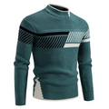 Men's Knit Sweater - Geometric Pattern - Ribbed Texture - Long-Sleeved Crewneck
