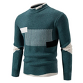 Men's Knit Sweater - Geometric Pattern - Ribbed Texture - Long-Sleeved Crewneck