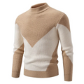 Men's Knit Sweater - Geometric Pattern - Ribbed Texture - Long-Sleeved Crewneck