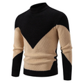 Men's Knit Sweater - Geometric Pattern - Ribbed Texture - Long-Sleeved Crewneck
