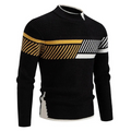 Men's Knit Sweater - Geometric Pattern - Ribbed Texture - Long-Sleeved Crewneck