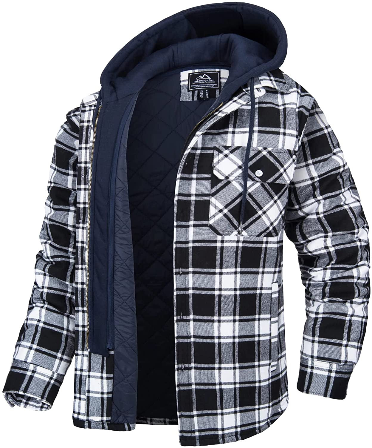 Quilted Flannel Detachable Hood Shirt Jacket