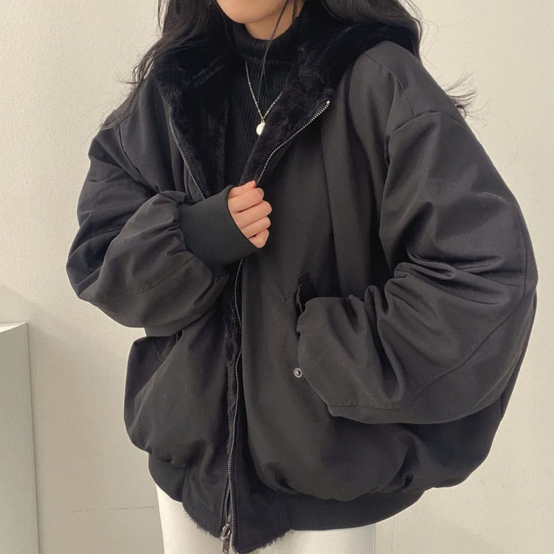 Oversized Faux Fur Collar Jacket