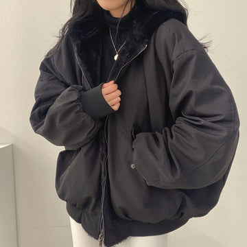 Oversized Faux Fur Collar Jacket