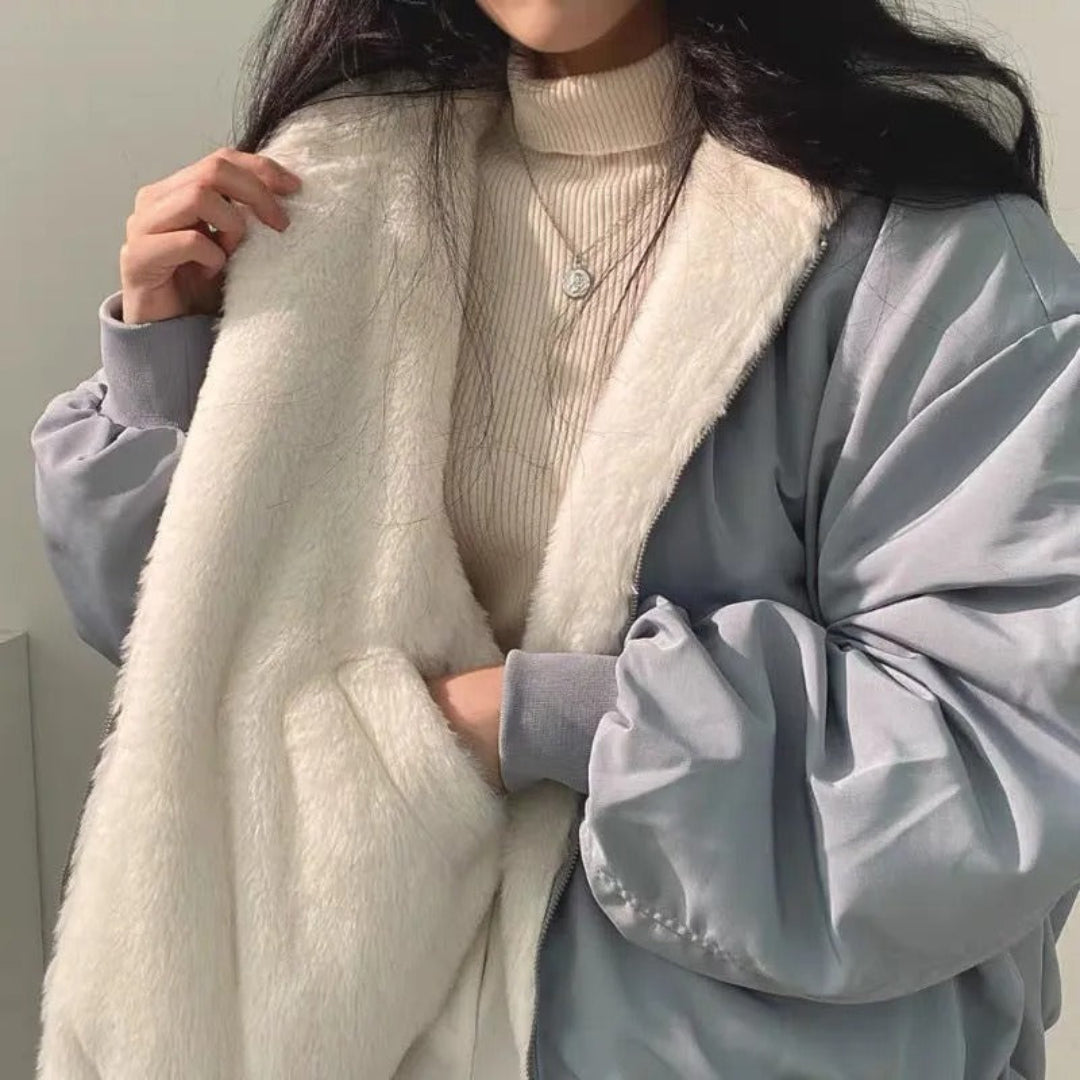 Oversized Faux Fur Collar Jacket