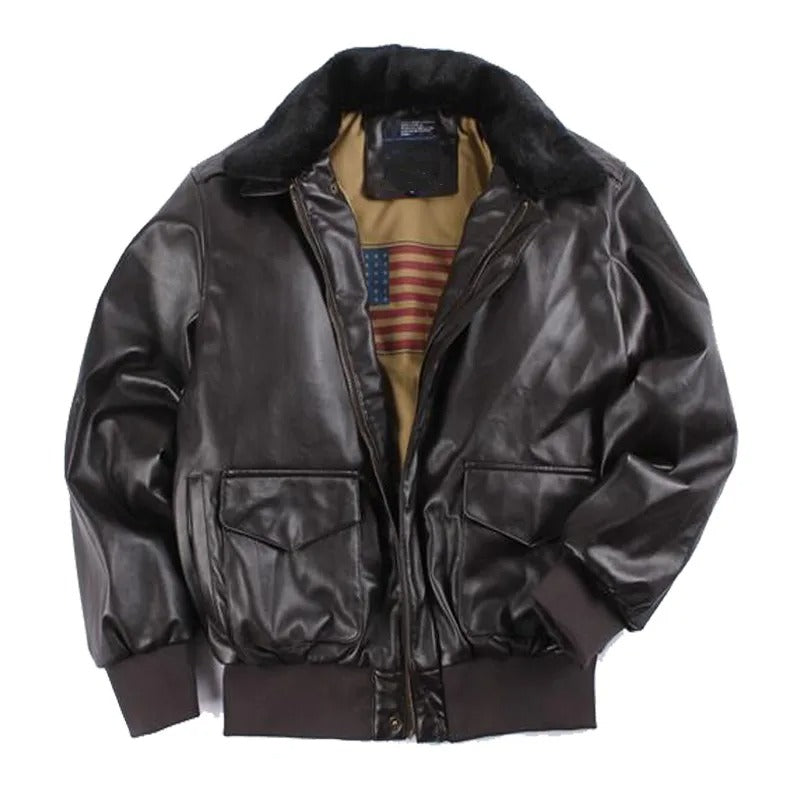 Lined Interior Ribbed Trim Leather Jacket
