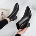 Women's Ankle Boots – Suede-like Material – Pointed Toe – Block Heel – Zipper