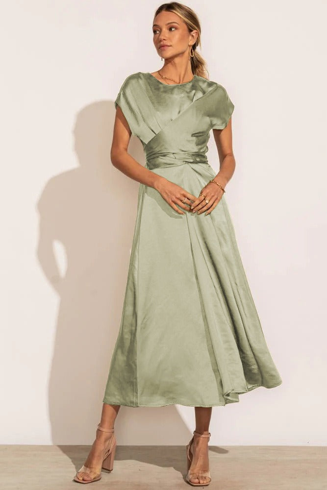 V-Neck Wrap A-Line Midi Dress