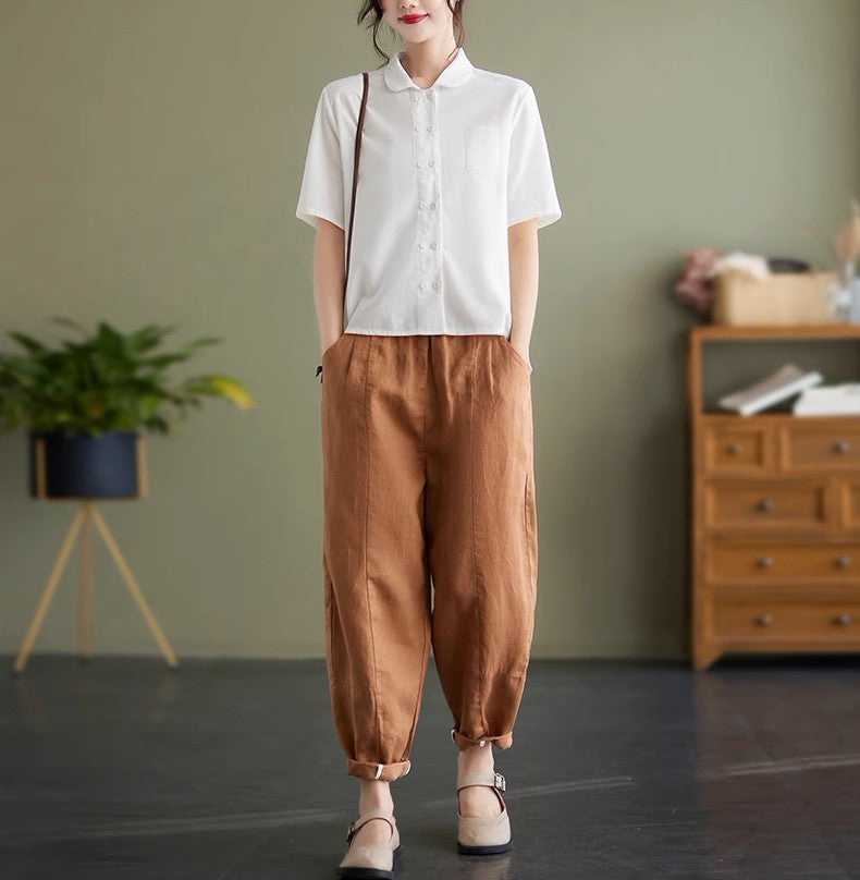 Cotton Linen Relaxed Fit Shirt Blouse