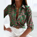 Women's Shirt Blouse - Long-Sleeved Lightweight Design - Classic Collar - Geometric Pattern