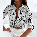 Women's Shirt Blouse - Long-Sleeved Lightweight Design - Classic Collar - Geometric Pattern