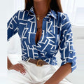 Women's Shirt Blouse - Long-Sleeved Lightweight Design - Classic Collar - Geometric Pattern