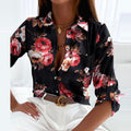 Women's Shirt Blouse - Long-Sleeved Lightweight Design - Classic Collar - Geometric Pattern