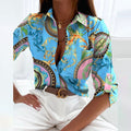Women's Shirt Blouse - Long-Sleeved Lightweight Design - Classic Collar - Geometric Pattern
