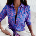 Women's Shirt Blouse - Long-Sleeved Lightweight Design - Classic Collar - Geometric Pattern