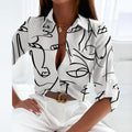 Women's Shirt Blouse - Long-Sleeved Lightweight Design - Classic Collar - Geometric Pattern