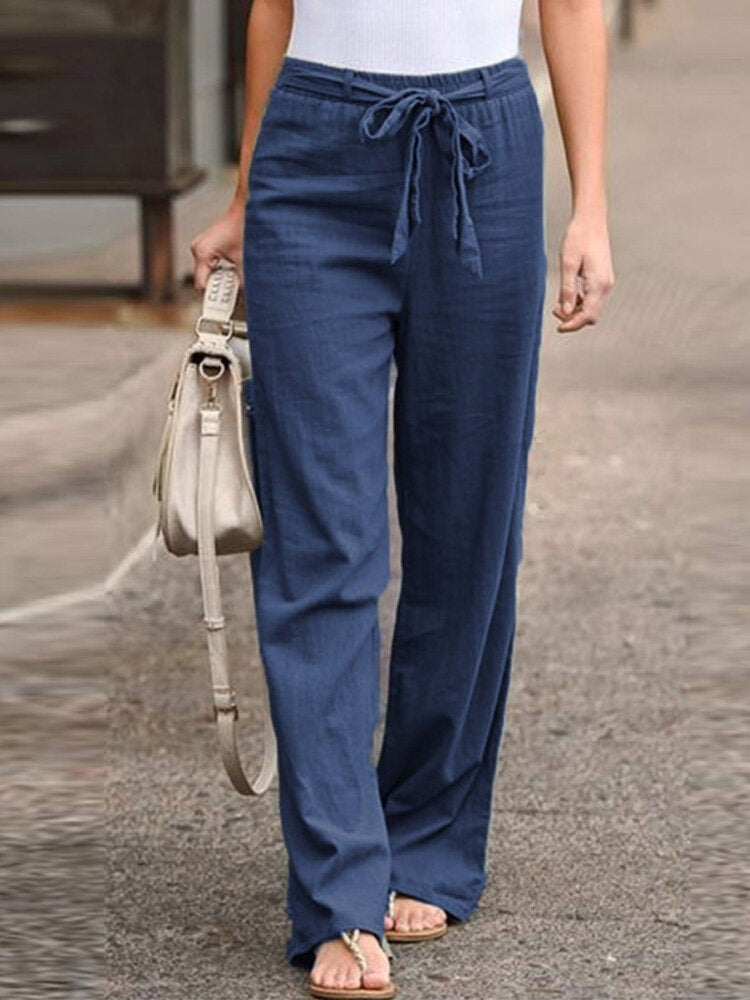 Breathable Elastic Drawstring Straight Pants