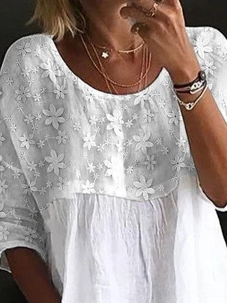 Breathable Loose Fit Lace Embroidery Shirt