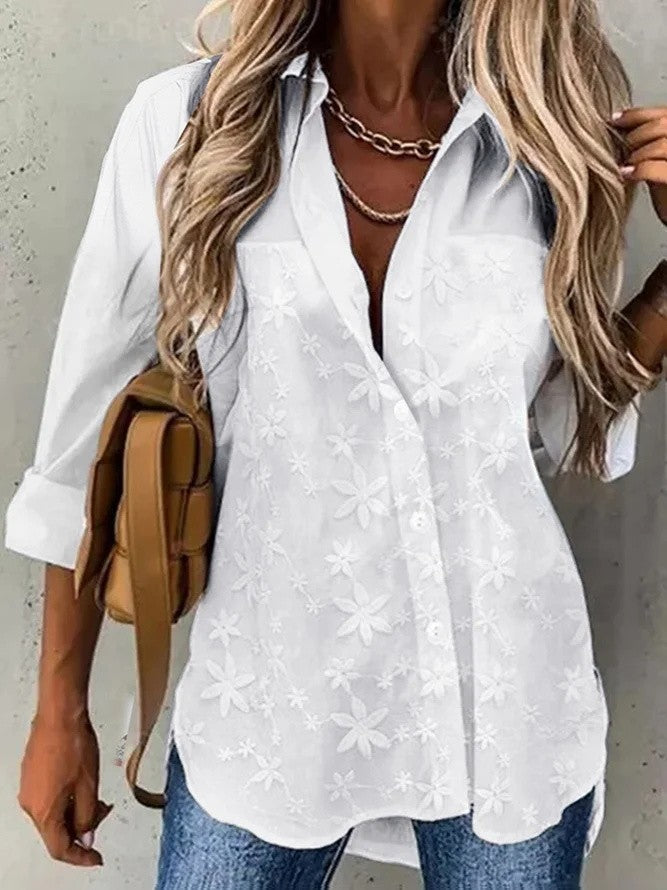 Embroidered Relaxed Fit Button-Down Blouse