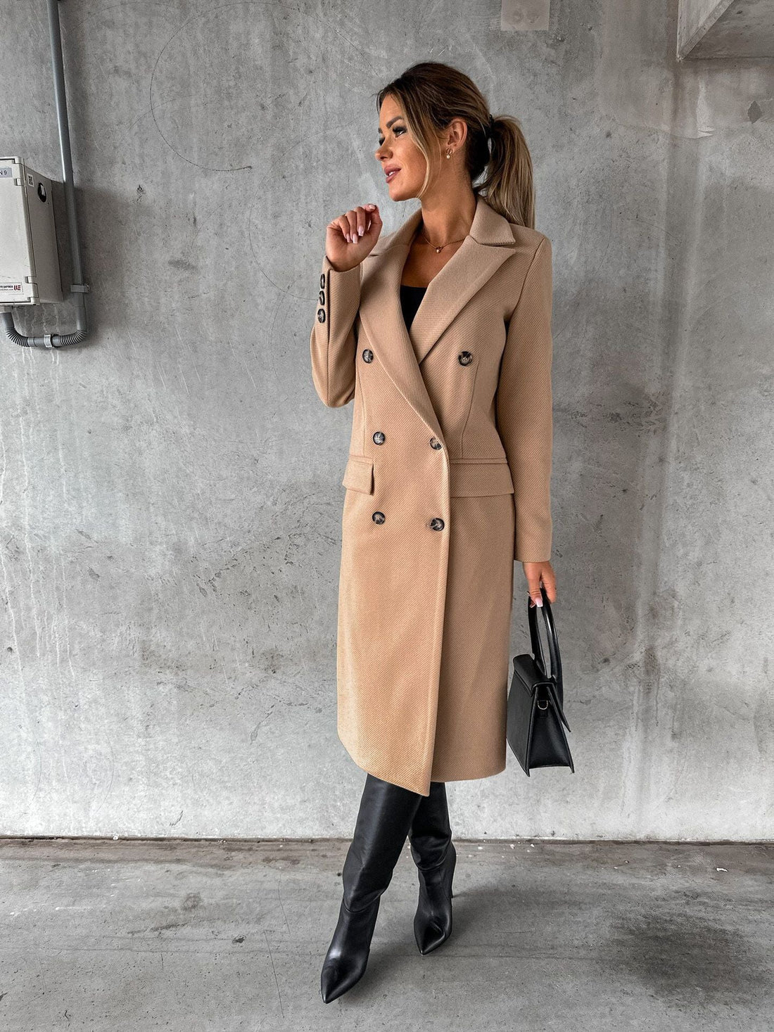 Wool Blend Slim Fit Double-Breasted Overcoat