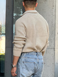 Men's Knit Sweater - Half Zipper - High Collar - Long-Sleeved Rib Knit