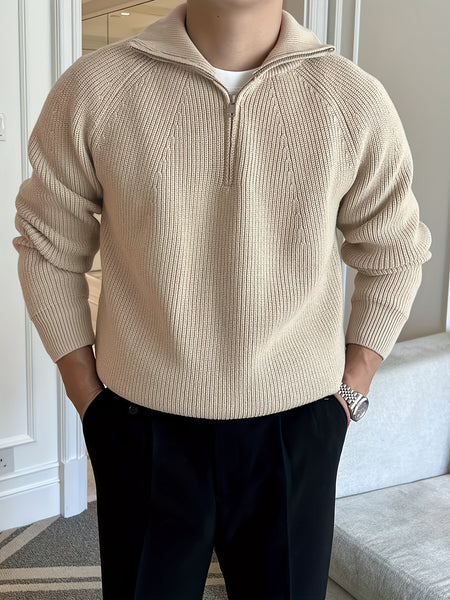 Men’s Sweater - Cotton Blend - Stand Collar - Half-Zip